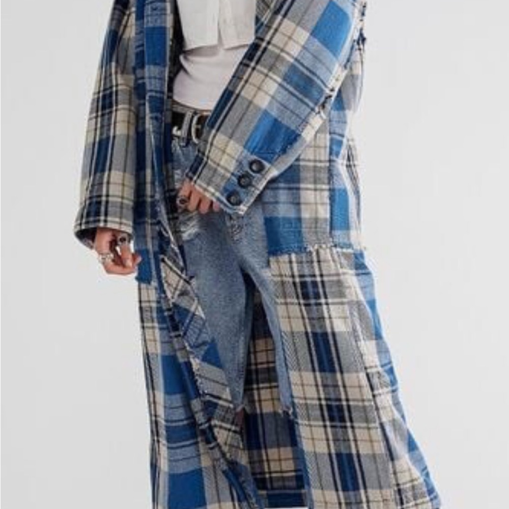 We the free blue plaid duster flannel